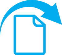 A blue document icon with an arrow arching over it, left to right