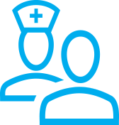 Two blue human icons, one is wearing a nurse hat