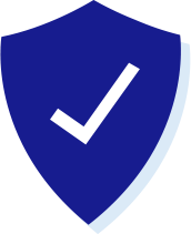 Icon of a blue shield with a white check mark on it