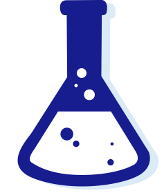 Icon of a blue conical flask with white bubbling liquid inside